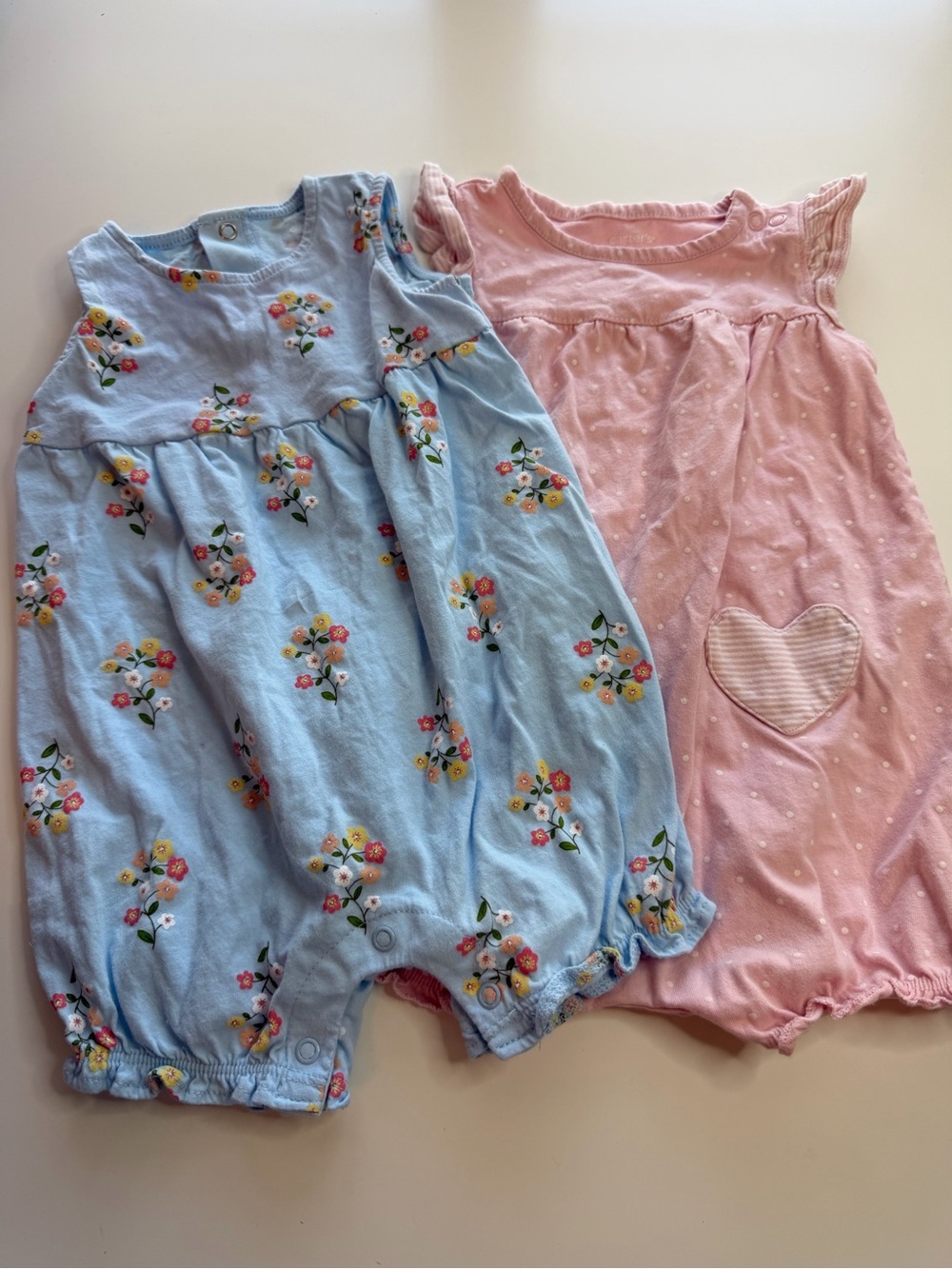 Carter's Light Blue Floral and Light Pink Heart Romper Set